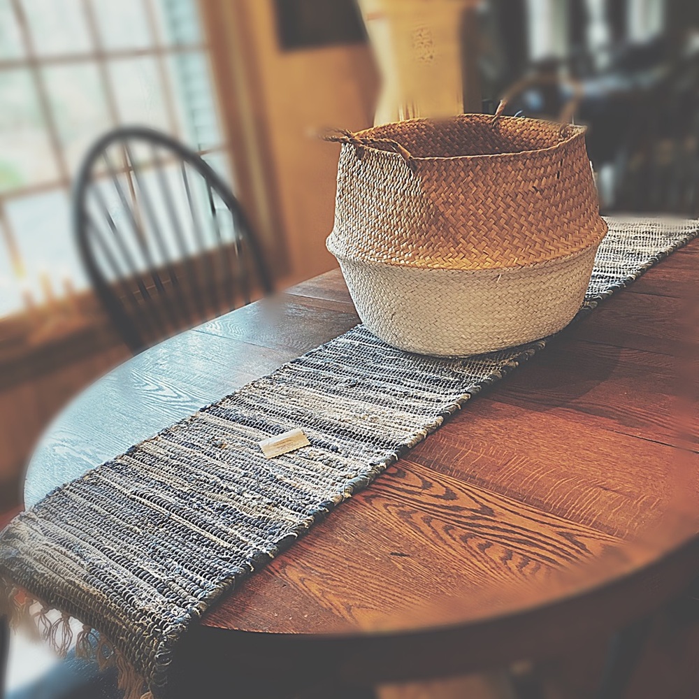 Handwoven Upcycled Denim Table Runner / Narrow Rug - 14" x 70" - NWT